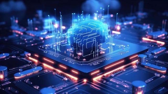 Artificial intelligence concept with glowing brain on a computer chip